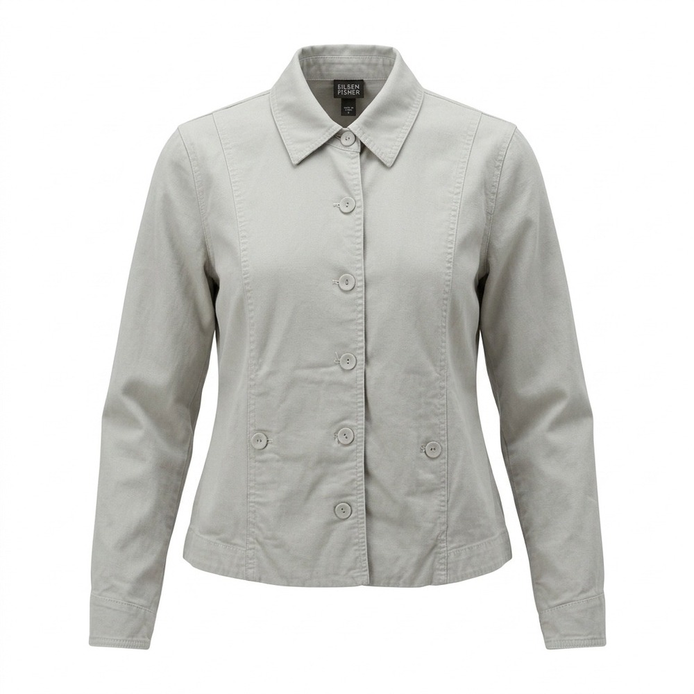 Eileen Fisher Button Up Jacket S Cotton Canvas Minimalist Quiet Luxury Neutral